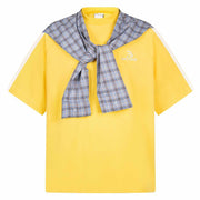 Detachable Plaid Cape Fake Two-Piece Short Sleeve T-Shirt Men