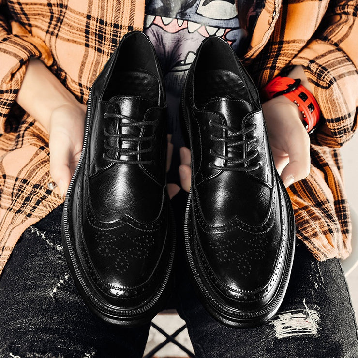 Brogue Men's Shoes British Style Breathable Retro Leather Business Thick Sole White Casual Shoes