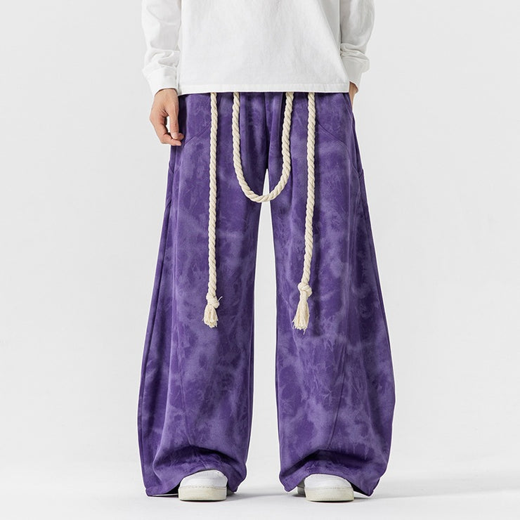 Style Tie-Dye Casual Pants for Men, Spring and Autumn/Winter, Big Size Wide-Leg Trousers, Thick Knife-Edge Pants