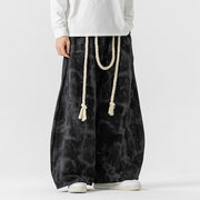 Style Tie-Dye Casual Pants for Men, Spring and Autumn/Winter, Big Size Wide-Leg Trousers, Thick Knife-Edge Pants