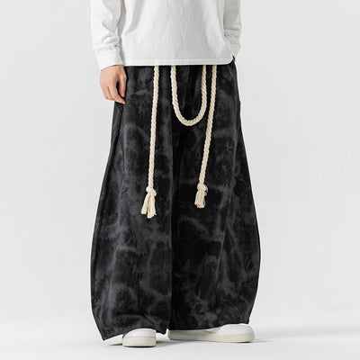 Style Tie-Dye Casual Pants for Men, Spring and Autumn/Winter, Big Size Wide-Leg Trousers, Thick Knife-Edge Pants