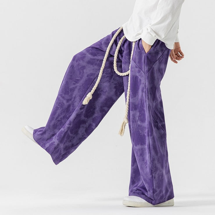 Style Tie-Dye Casual Pants for Men, Spring and Autumn/Winter, Big Size Wide-Leg Trousers, Thick Knife-Edge Pants