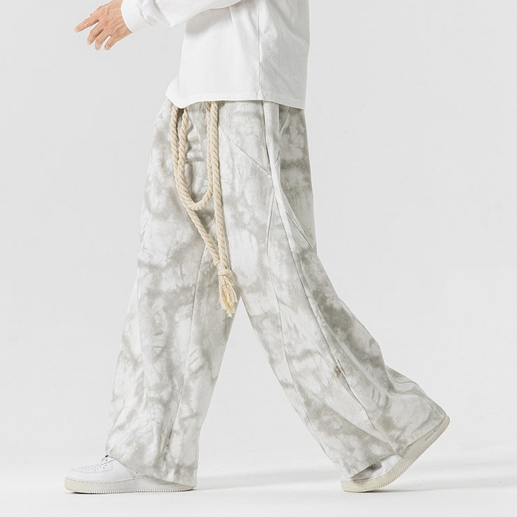 Style Tie-Dye Casual Pants for Men, Spring and Autumn/Winter, Big Size Wide-Leg Trousers, Thick Knife-Edge Pants
